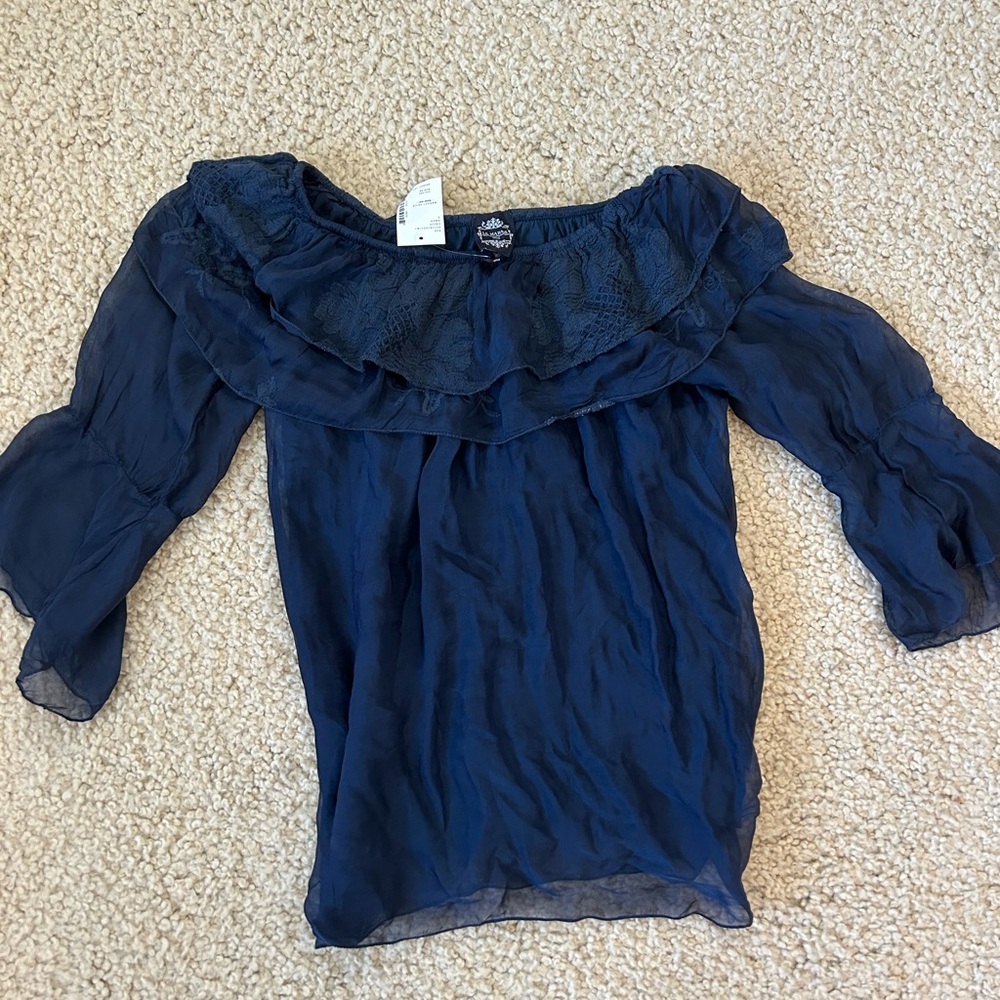 Le Marais sheer off the shoulder blouse Elegant Navy Blue